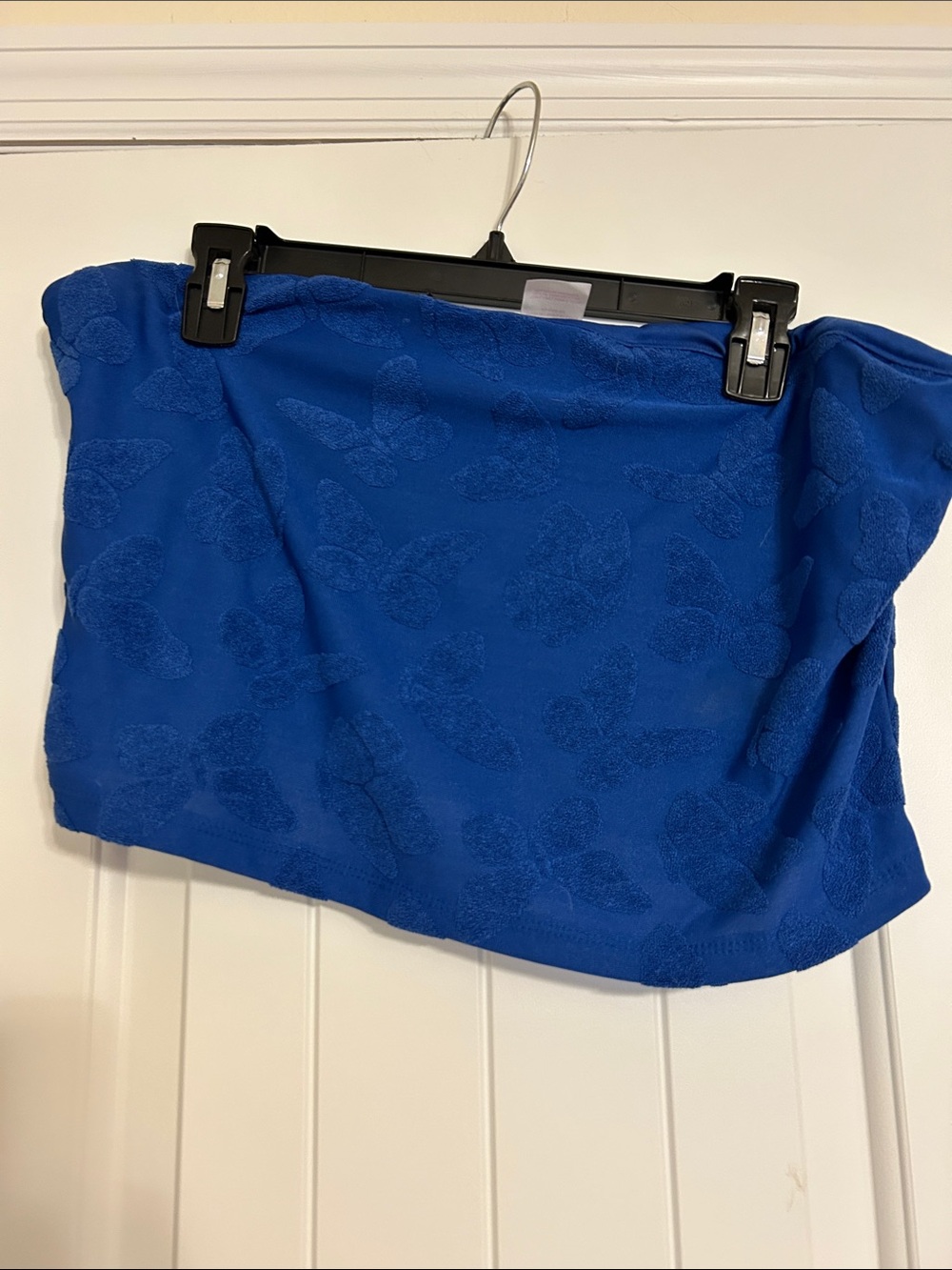 No Boundaries Cobalt Blue Textured Butterfly Crop Tube Top with shorts.